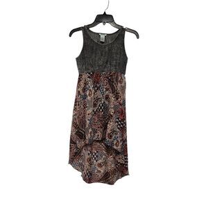 Girls Mia Chica Low High Denim & Chiffon Sleeveless Multicolor Dress Size L-14